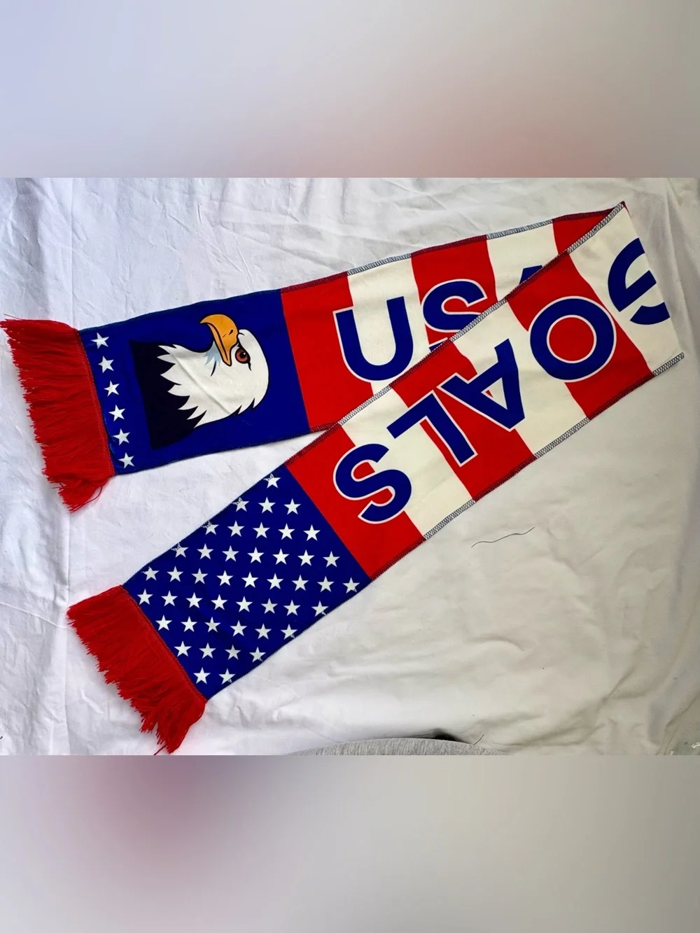 USA Goals Eagle Soccer Scarf Red White Blue